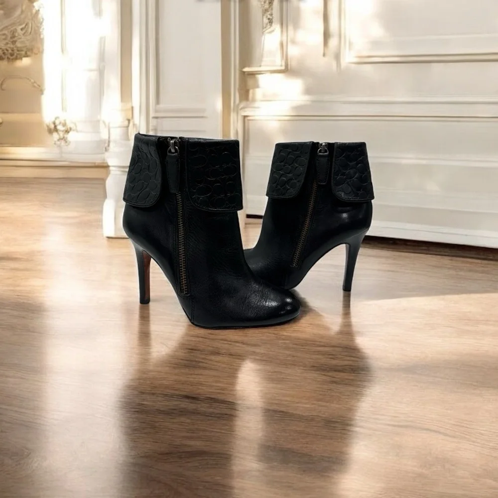 COACH SIGNATURE SHOES BOOTS MACKENNA BLACK LEATHER SIZE 5 B